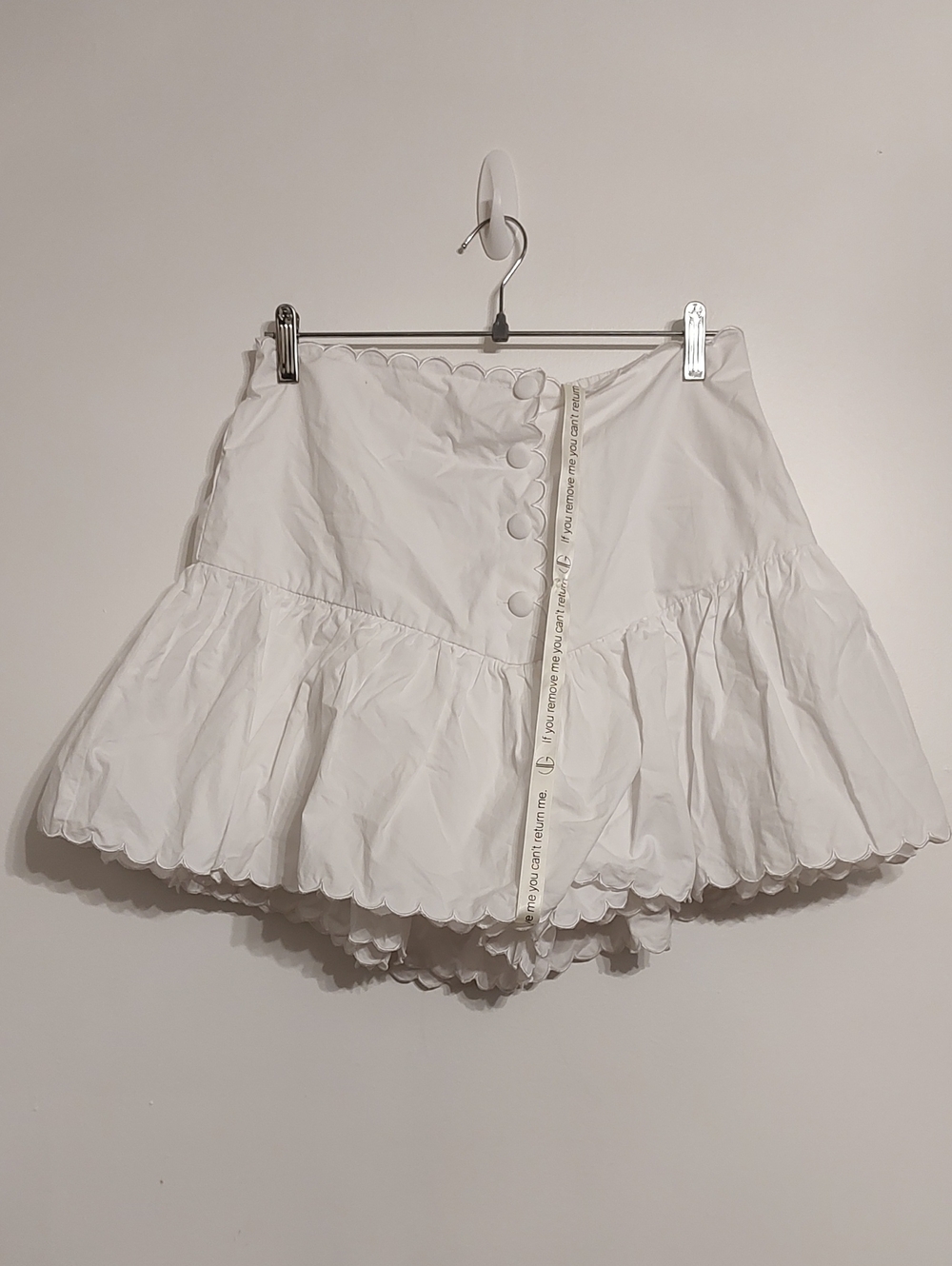 White Pull On Scallop Hem Button Detail Voluminous Frill ISkort - 100% Cotton